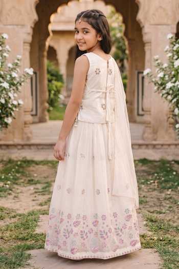 Petite Pomme Embroidered Sleeveless Blouse Lehenga Set