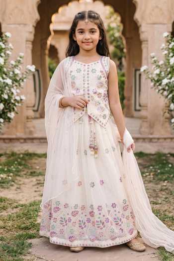 Petite Pomme Embroidered Sleeveless Blouse Lehenga Set
