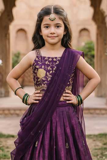 Petite Pomme Purple Silk Floral Embroidered Lehenga Set Online at Aza Fashions Petite Pomme_Purple Silk Floral Embroidered Lehenga Set _Online_at_Aza_Fashions