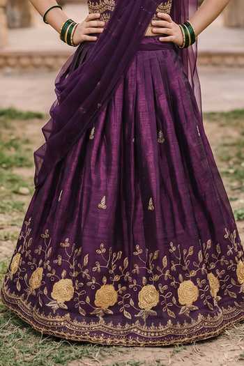 Buy Petite Pomme Purple Silk Floral Embroidered Lehenga Set Online at Aza Fashions Buy_Petite Pomme_Purple Silk Floral Embroidered Lehenga Set _Online_at_Aza_Fashions