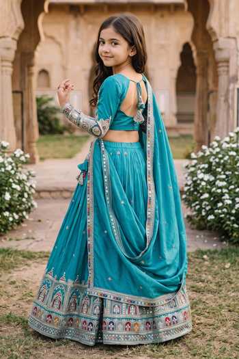 Petite Pomme Mahal Embroidered Lehenga Set