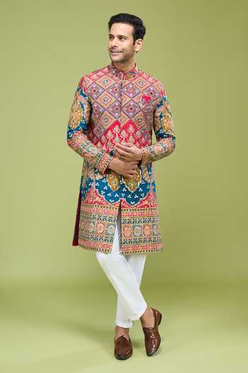 Shop_Arihant Rai Sinha_Multicolor Georgette Sequin Embroidered Sherwani Jacket And Pant Set 