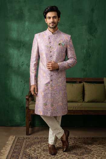 Arihant Rai Sinha Mens Embroidered Floral Sherwani Jacket & Pant Set 