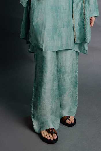 Shop Punit Balana Green Satin, Linen Embroidered Bundi And Kurta Set Online at Aza Fashions Shop_Punit Balana_Green Satin, Linen Embroidered Bundi And Kurta Set _Online_at_Aza_Fashions