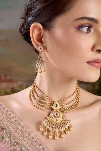 Buy Nazaakat By Samara Singh Gold Plated Layered Embellished Necklace Set Buy_Nazaakat By Samara Singh_Gold Plated Layered Embellished Necklace Set