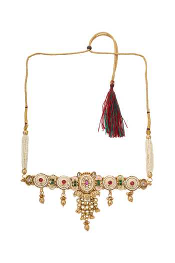 Nazaakat By Samara Singh Gold Plated Polki Embellished Choker Necklace And Earrings Set at Aza Fashions Nazaakat By Samara Singh_Gold Plated Polki Embellished Choker Necklace And Earrings Set _at_Aza_Fashions