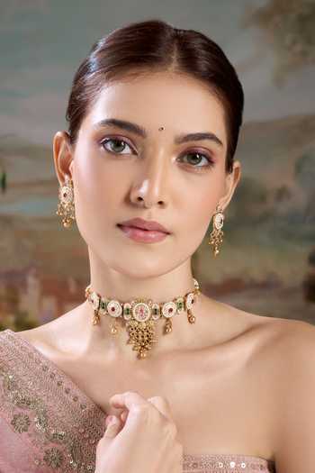 Nazaakat By Samara Singh Polki Embellished Choker Necklace & Earrings Set 