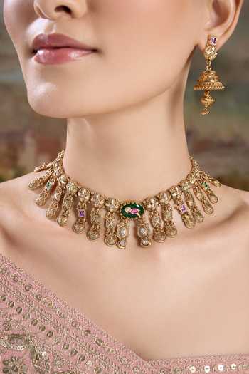 Nazaakat By Samara Singh Gold Plated Rajwadi Embellished Choker Necklace Set Online at Aza Fashions Nazaakat By Samara Singh_Gold Plated Rajwadi Embellished Choker Necklace Set _Online_at_Aza_Fashions