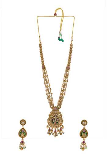 Nazaakat By Samara Singh Rajwadi Long Floral Pendant Necklace Set 