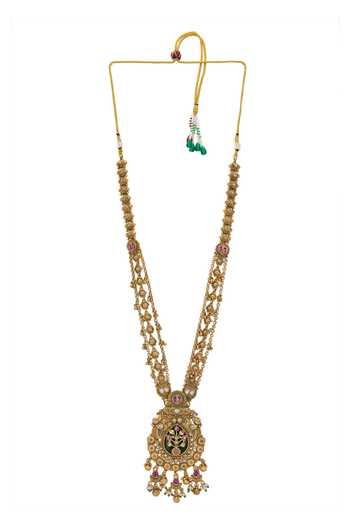 Nazaakat By Samara Singh Gold Plated Rajwadi Long Floral Pendant Necklace Set Online at Aza Fashions Nazaakat By Samara Singh_Gold Plated Rajwadi Long Floral Pendant Necklace Set _Online_at_Aza_Fashions