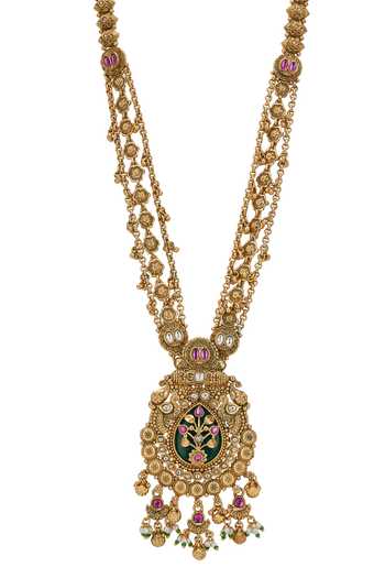 Buy Nazaakat By Samara Singh Gold Plated Rajwadi Long Floral Pendant Necklace Set Buy_Nazaakat By Samara Singh_Gold Plated Rajwadi Long Floral Pendant Necklace Set