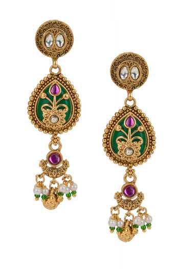 Shop Nazaakat By Samara Singh Gold Plated Rajwadi Long Floral Pendant Necklace Set Shop_Nazaakat By Samara Singh_Gold Plated Rajwadi Long Floral Pendant Necklace Set