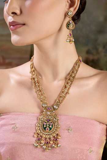 Nazaakat By Samara Singh Rajwadi Long Floral Pendant Necklace Set 