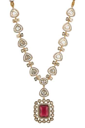 Shop Nazaakat By Samara Singh Gold Plated Stone Embellished Pendant Necklace Set Online at Aza Fashions Shop_Nazaakat By Samara Singh_Gold Plated Stone Embellished Pendant Necklace Set _Online_at_Aza_Fashions