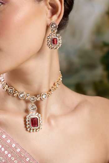 Nazaakat By Samara Singh Gold Plated Stone Embellished Pendant Necklace Set at Aza Fashions Nazaakat By Samara Singh_Gold Plated Stone Embellished Pendant Necklace Set _at_Aza_Fashions