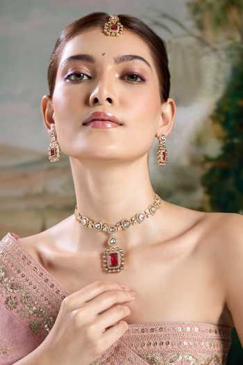 Nazaakat By Samara Singh Stone Embellished Pendant Necklace Set 