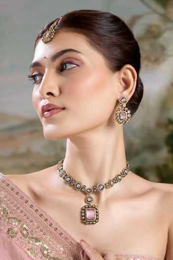 Nazaakat By Samara Singh Pastel Pendant Drop Necklace Set