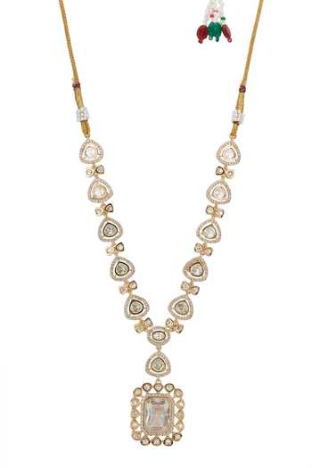 Shop Nazaakat By Samara Singh Gold Plated Clear Stone Pendant Necklace Set Online at Aza Fashions Shop_Nazaakat By Samara Singh_Gold Plated Clear Stone Pendant Necklace Set _Online_at_Aza_Fashions