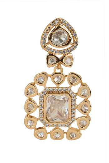 Shop Nazaakat By Samara Singh Gold Plated Clear Stone Pendant Necklace Set Shop_Nazaakat By Samara Singh_Gold Plated Clear Stone Pendant Necklace Set