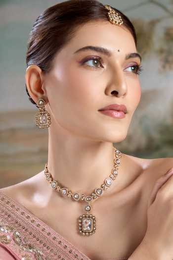 Nazaakat By Samara Singh Clear Stone Pendant Necklace Set