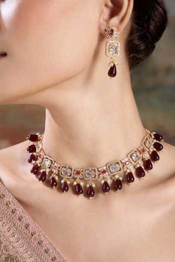 Nazaakat By Samara Singh Gold Plated Stone Choker With Earrings at Aza Fashions Nazaakat By Samara Singh_Gold Plated Stone Choker With Earrings _at_Aza_Fashions