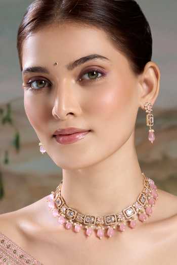 Buy Nazaakat By Samara Singh Gold Plated Stone Drop Choker Necklace With Earrings Online at Aza Fashions Buy_Nazaakat By Samara Singh_Gold Plated Stone Drop Choker Necklace With Earrings _Online_at_Aza_Fashions