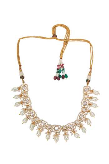 Shop Nazaakat By Samara Singh Gold Plated Stone Drop Choker Necklace And Earrings Set Online at Aza Fashions Shop_Nazaakat By Samara Singh_Gold Plated Stone Drop Choker Necklace And Earrings Set _Online_at_Aza_Fashions