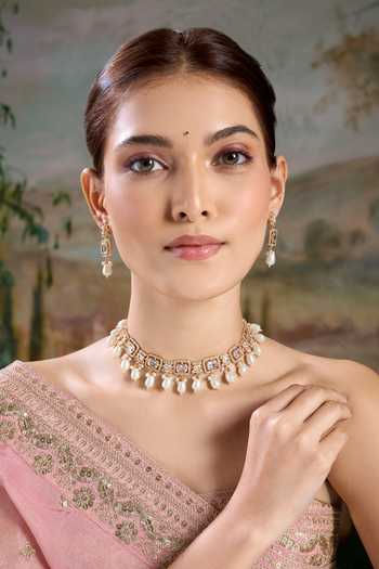 Nazaakat By Samara Singh Stone Drop Choker Necklace & Earrings Set