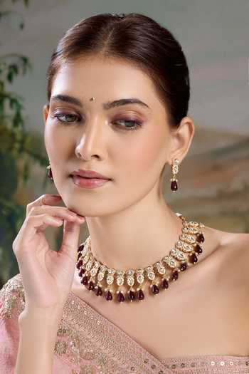 Nazaakat By Samara Singh Stone Tassel Choker Necklace With Earrings