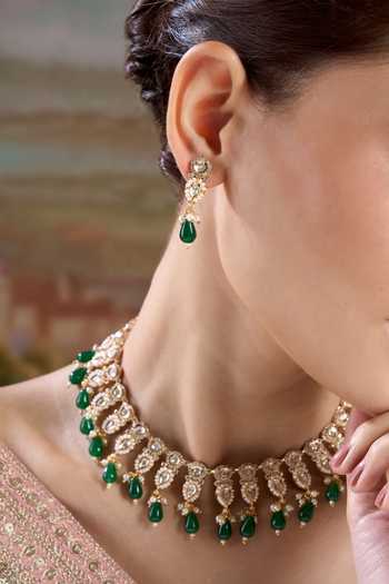 Nazaakat By Samara Singh Gold Plated Stone Drop Embellished Choker Set Online at Aza Fashions Nazaakat By Samara Singh_Gold Plated Stone Drop Embellished Choker Set _Online_at_Aza_Fashions