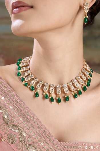 Shop Nazaakat By Samara Singh Gold Plated Stone Drop Embellished Choker Set Online at Aza Fashions Shop_Nazaakat By Samara Singh_Gold Plated Stone Drop Embellished Choker Set _Online_at_Aza_Fashions