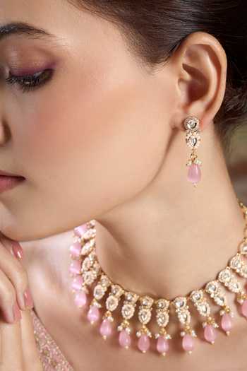 Shop Nazaakat By Samara Singh Gold Plated Pastel Stone Drop Necklace With Earrings Online at Aza Fashions Shop_Nazaakat By Samara Singh_Gold Plated Pastel Stone Drop Necklace With Earrings _Online_at_Aza_Fashions