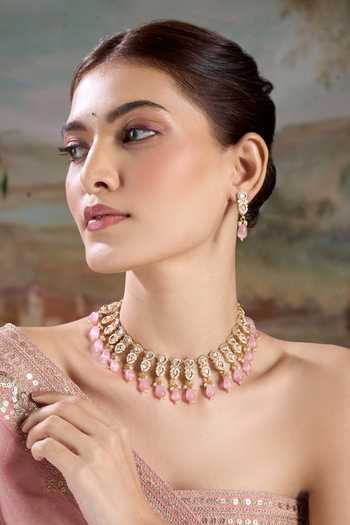 Nazaakat By Samara Singh Pastel Stone Drop Necklace With Earrings