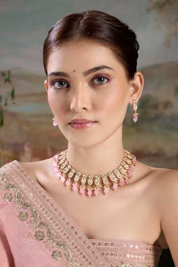 Buy Nazaakat By Samara Singh Gold Plated Pastel Stone Drop Necklace With Earrings Buy_Nazaakat By Samara Singh_Gold Plated Pastel Stone Drop Necklace With Earrings