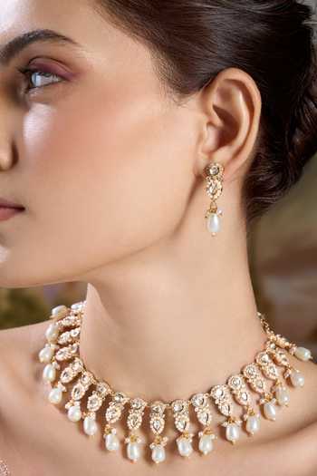 Nazaakat By Samara Singh Gold Plated Embellished Necklace With Drop Earrings at Aza Fashions Nazaakat By Samara Singh_Gold Plated Embellished Necklace With Drop Earrings _at_Aza_Fashions