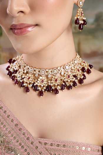 Buy Nazaakat By Samara Singh Gold Plated Embellished Pendant Necklace Set Online at Aza Fashions Buy_Nazaakat By Samara Singh_Gold Plated Embellished Pendant Necklace Set _Online_at_Aza_Fashions