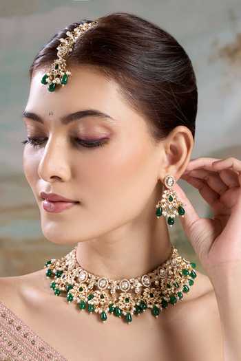 Nazaakat By Samara Singh Floral Stone Drop Embellished Necklace Set