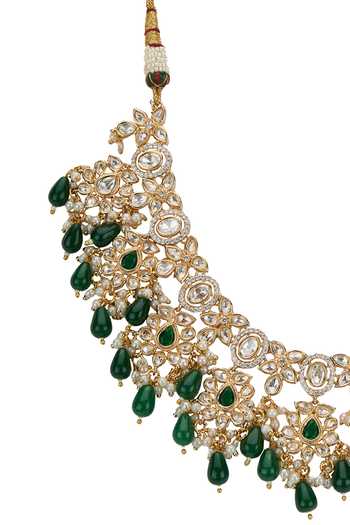 Shop Nazaakat By Samara Singh Gold Plated Floral Stone Drop Embellished Necklace Set Online at Aza Fashions Shop_Nazaakat By Samara Singh_Gold Plated Floral Stone Drop Embellished Necklace Set _Online_at_Aza_Fashions