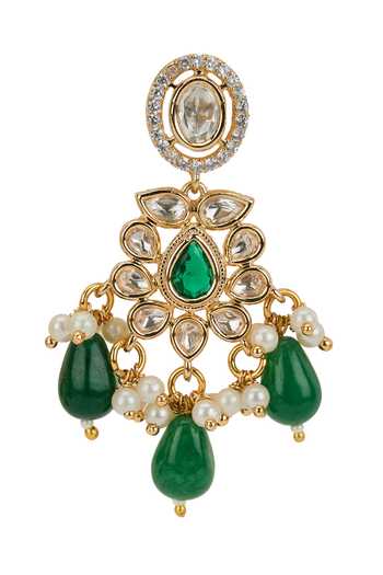 Shop Nazaakat By Samara Singh Gold Plated Floral Stone Drop Embellished Necklace Set Shop_Nazaakat By Samara Singh_Gold Plated Floral Stone Drop Embellished Necklace Set
