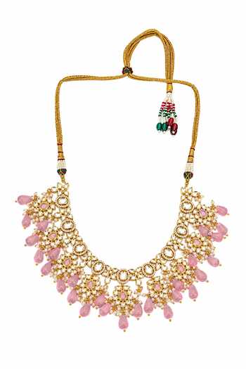 Shop Nazaakat By Samara Singh Gold Plated Pastel Stone Drop Embellished Necklace Set Shop_Nazaakat By Samara Singh_Gold Plated Pastel Stone Drop Embellished Necklace Set