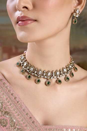 Buy Nazaakat By Samara Singh Gold Plated Stone Embellished Choker Necklace Set Buy_Nazaakat By Samara Singh_Gold Plated Stone Embellished Choker Necklace Set