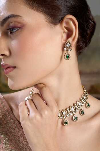 Shop Nazaakat By Samara Singh Gold Plated Stone Embellished Choker Necklace Set Shop_Nazaakat By Samara Singh_Gold Plated Stone Embellished Choker Necklace Set