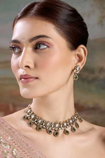 Nazaakat By Samara Singh Stone Embellished Choker Necklace Set
