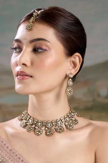 Nazaakat By Samara Singh Embellished Floral Drop Necklace Set