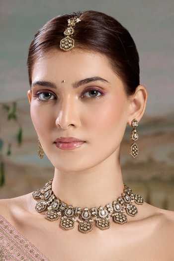 Nazaakat By Samara Singh Floral Stone Embellished Choker Necklace Set