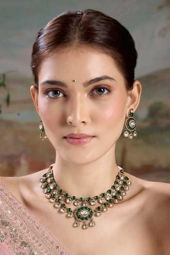 Nazaakat By Samara Singh Embellished Layered Necklace With Earrings