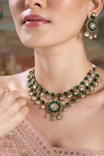 Buy Nazaakat By Samara Singh Gold Plated Embellished Layered Necklace With Earrings Online at Aza Fashions Buy_Nazaakat By Samara Singh_Gold Plated Embellished Layered Necklace With Earrings _Online_at_Aza_Fashions