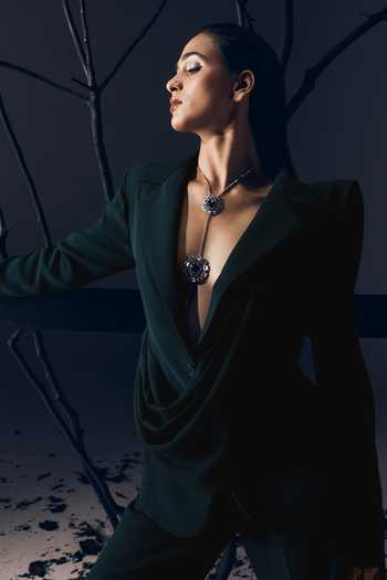 Tisharth By Shivani Black Polyester Teal Draped Coat And Pant Co-ord Set Online at Aza Fashions Tisharth By Shivani_Black Polyester Teal Draped Coat And Pant Co-ord Set _Online_at_Aza_Fashions