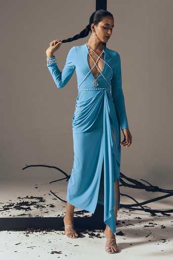 Tisharth By Shivani Cascading Jewelled Slit Maxi Dress 