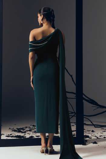 Tisharth By Shivani Pearl Jewelled Draped Dress 